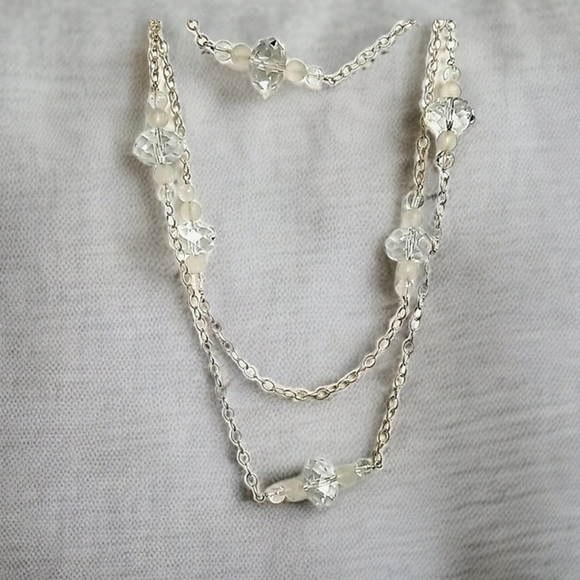 Vintage .925 Sterling Silver Faceted Crystal Long Beaded Necklace - Picture 5 of 16